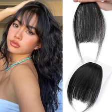100% Human Hair Extension Clip In Thin Bangs Wispy Air Bangs Fringe Topper Women