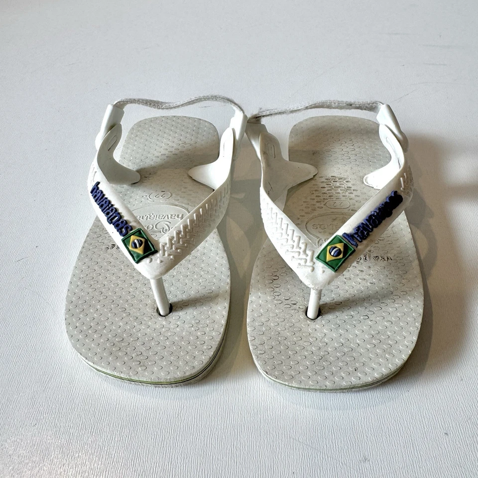 婴儿 Havaianas 白色露趾拖鞋凉鞋 7C 码巴西国旗 — 第 2/4 张图片