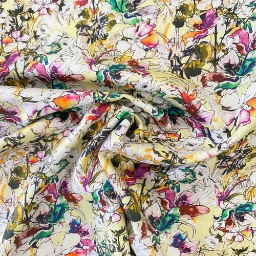 SUPERSOFT COTTON SATEEN DRESSMAKING FABRIC -  LEMON FLORAL DESIGN