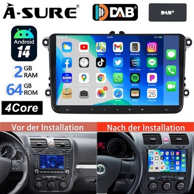 DAB+ 2+64G Android 14 Autoradio 2 DIN GPS Navi für VW GOLF 5 6 Plus Caddy Touran