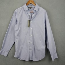 Banana Republic Dress Shirt Mens M 15.5 Blue Plaid Cotton Slim Fit Non Iron