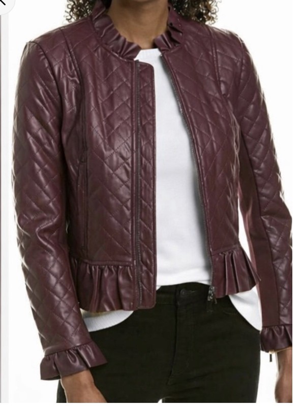 $198 French Connection Brishen Quilted Faux Leather Jacket Plum sz US 2 NWT