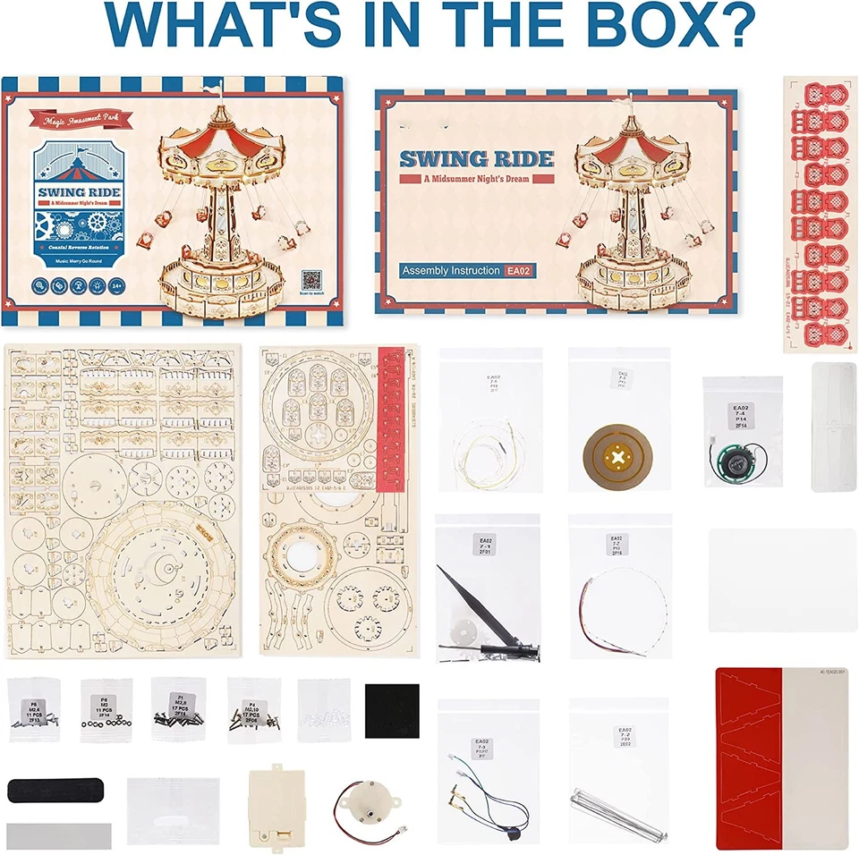 Robotime Rokr Magic Amusement Park Swing Ride 3D Wooden Puzzles Construction Mod - Bild 4 von 4