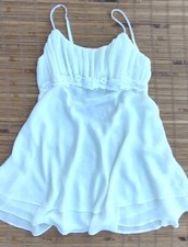 Vtg Babydoll Mini Cream Slip Dress Nightgown Sz M Soft Girl Coquette Semi Sheer