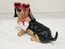 Blue Sky Clayworks Dachshund Valentine Dog Figurine Heart Glasses Be Mine