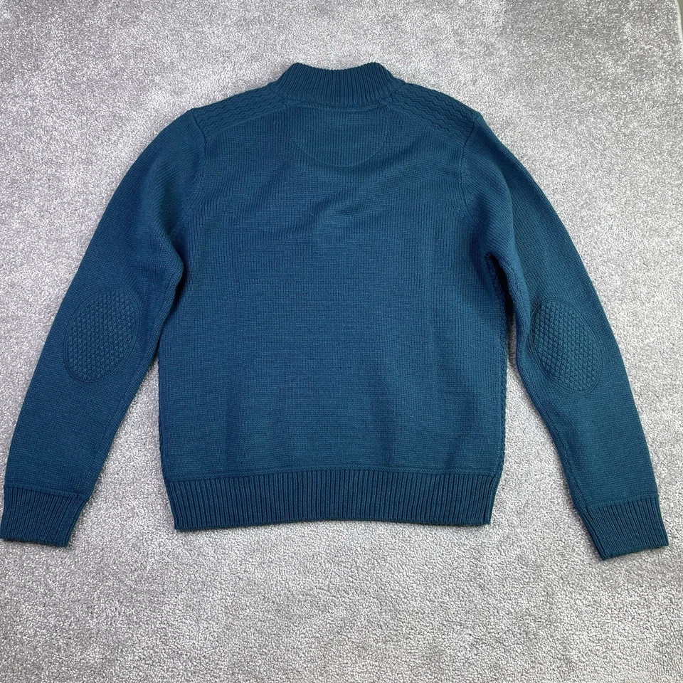 Suéter de punto Emerald Isle mezcla de lana Galway para hombre L botón verde azulado cuello falso  Foto 4 de 4