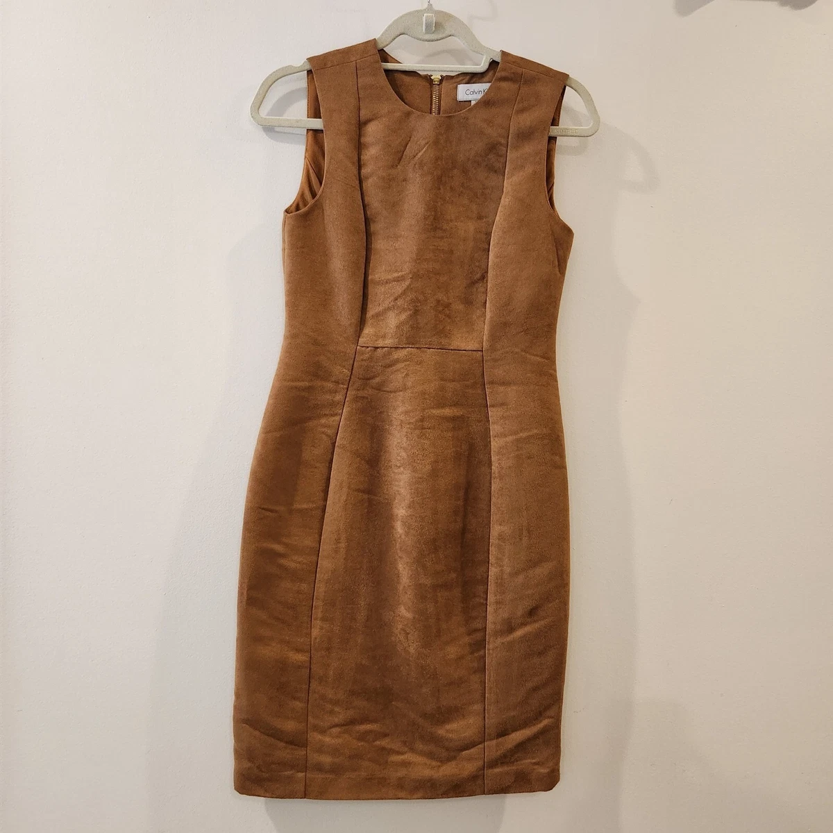 navy blue dress for baby girl Calvin Klein Faux-suede Belted Midi Dress in Purple main image 0