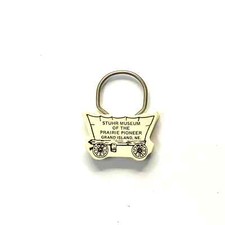 Vintage Grand Island Nebraska Keychain Stagecoach Design White Plastic Collectib