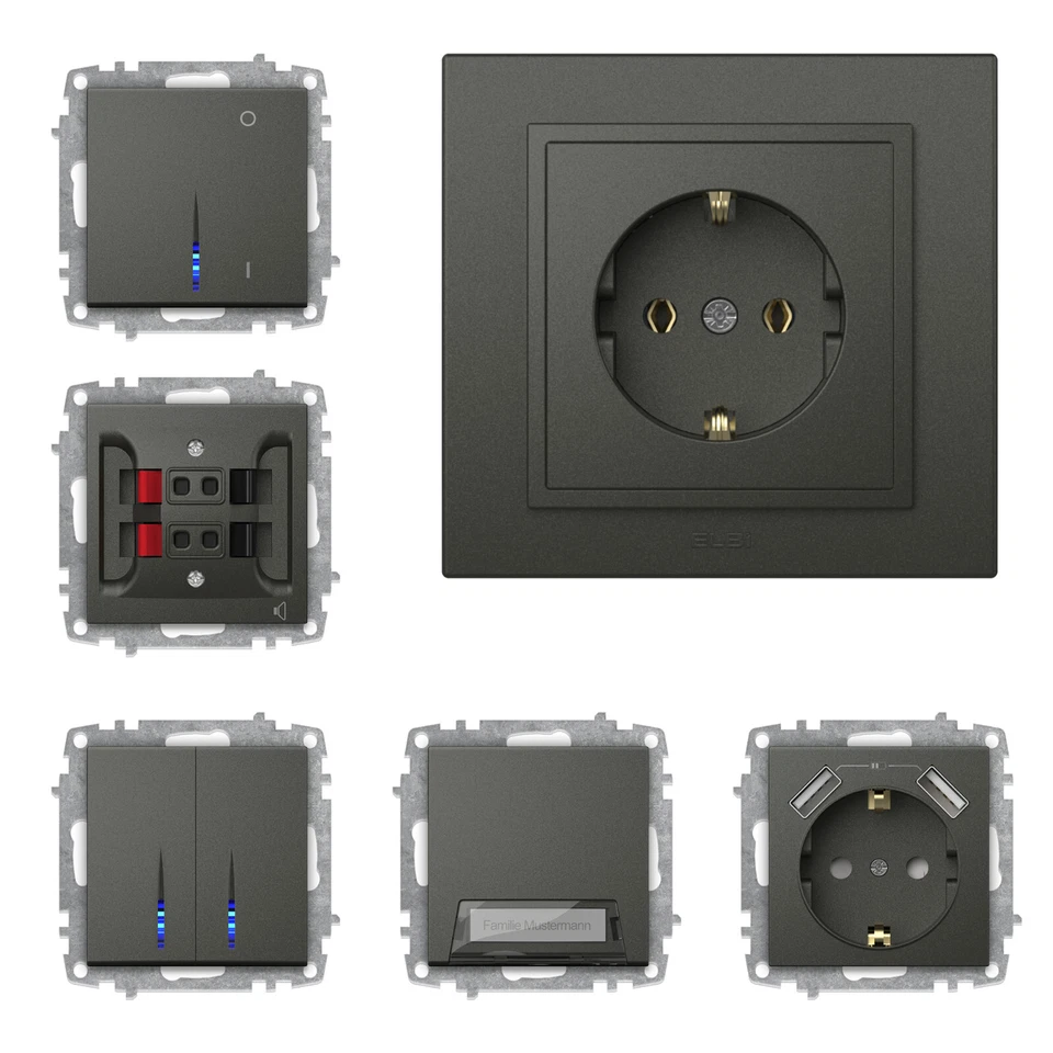 Steckdose, Steckdosen, Ausschalter, Schalter, Wechselschalter ZENA ANTHRAZIT - Bild 2 von 3