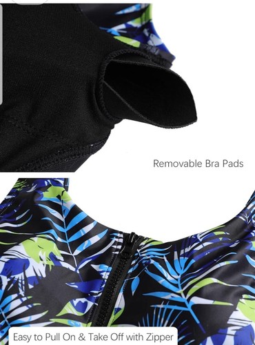 Womens Zipper One Piece Swimsuit Vintage Floral Slimming Bathing Suit Swimwear - Picture 4 of 7
