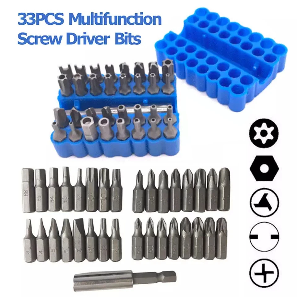 33x 1/4" Hex Head Drill Torx Bit Set Tamper Security Extension Screwdriver Kit - Image 2 of 4