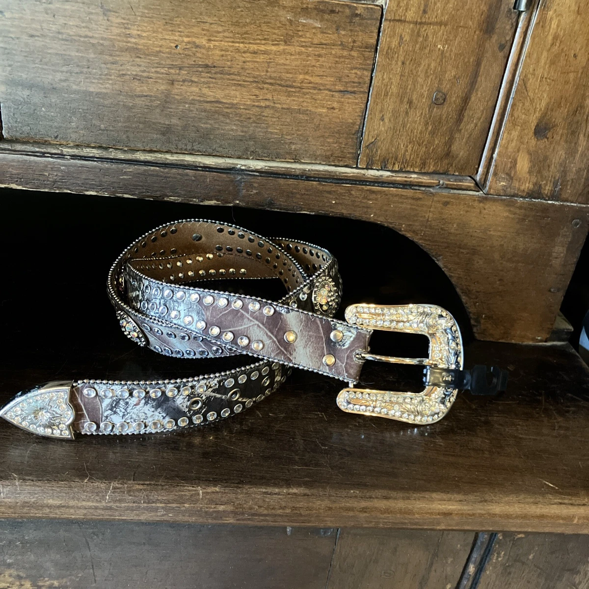 Blazin Roxx Black and Silver Western Belt with Ornate Buckle Sz XL vintage RHINESTONE buckle belt STUDDED cowboy 38 rodeo  main image 3