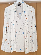 ASOS Reclaimed Vintage Tie Neck White Blouse In Space Print Size 10