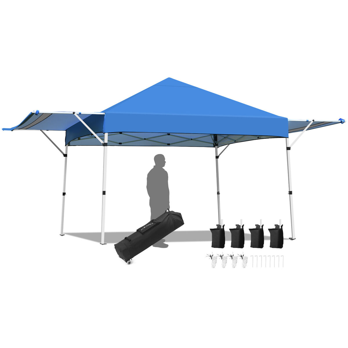 Patiojoy Pop Up Gazebo Tent 17'x10' Adjust Dual Half Awnings Folding Blue