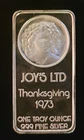 1973 Thanksgiving Joys Ltd Mint Rare Vtg Bullion-999 Silver 1 Oz Ounce Art Bar