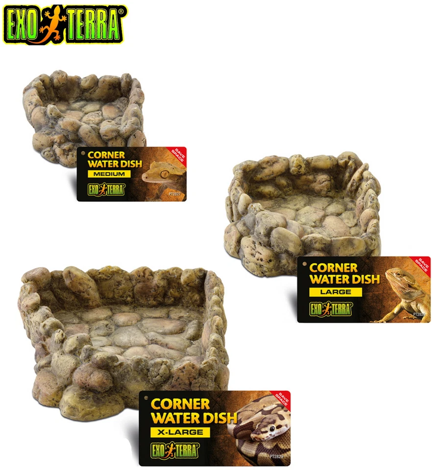 EXO TERRA CORNER WATER DISH BOWL ROCK REPTILE SNAKE LIZARD TERRARIUM 3 SIZES