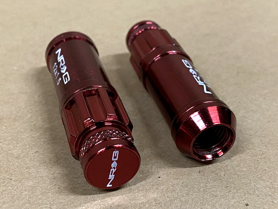 NRG СТАЛЬ РАСШИРЕННЫЙ ЗАМОК ЗАЖИМНЫЕ ГАЙКИ И ПЫЛЕЗАЩИТНЫЙ КОЛПАЧОК КРЫШКА 12 X 1,5 КРАСНЫЙ набор из 20 новый - Изображение 2 из 2