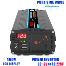 6000W Car Power Inverter Pure Sine Wave DC 12V to AC 220V with 2x 4.2A USB Ports