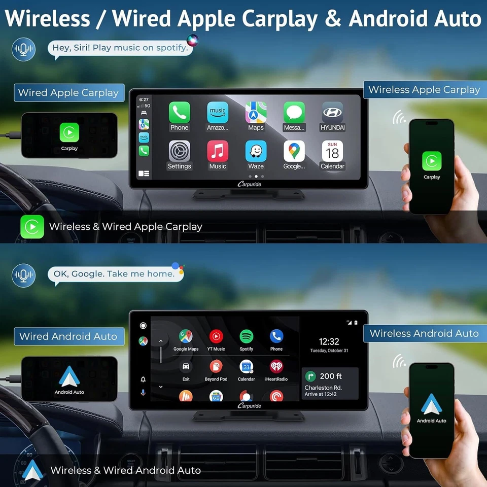 Carpuride W103Pro Car Tragbares Autoradio Wireless Carplay Portable Android Auto - Bild 2 von 4