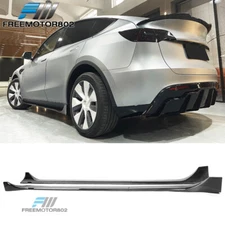 Fits 20-24 Tesla Model Y Gloss Black Side Skirts Extension Lip Rocker Panel Pair