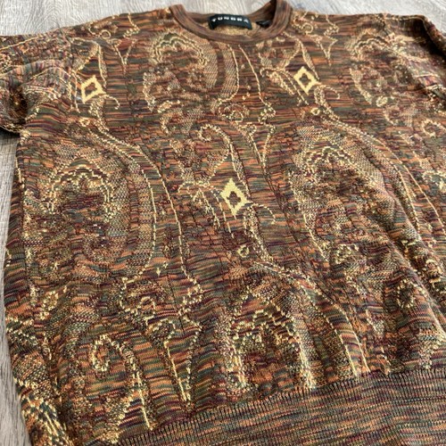 Vintage Tundra 3D Chunky Knit Coogi Style Multicolor Made In Canada Sweater Lg - Picture 2 of 8