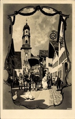 Postcard Mittenwald in Upper Bavaria, painting at the Hotel Post - 5104912
