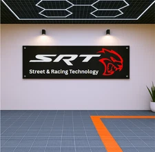 SRT Street & Racing Technology Flag Banner 71x24" – Garage Decor, Muscle Car Gif