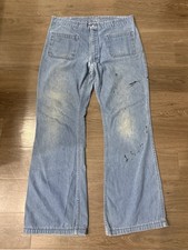 VTG 70s Seafarer Bootcut Flare Sailor Jeans Mud Wash 38x35