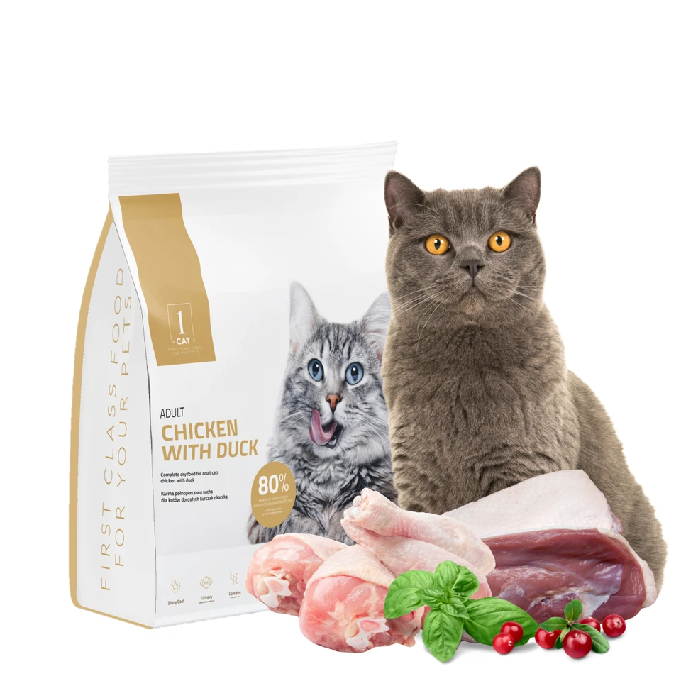 Getreidefreies Trockenfutter für Katzen Katzenfutter 2kg Huhn mit Ente 1 CAT - Bild 3 von 4