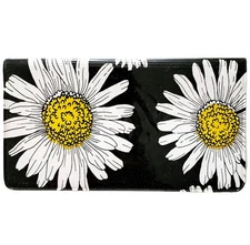 1970-80s Vinyl Daisy Checkbook Register Checks Holder Black Yellow White F6C