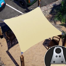 Super Ring 12' x 16' Beige Rectangle Sun Shade Sail, Commercial Grade UPF50 C...