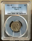 1913-D Buffalo Nickel Type 1 PCGS AU55 First Year Issue