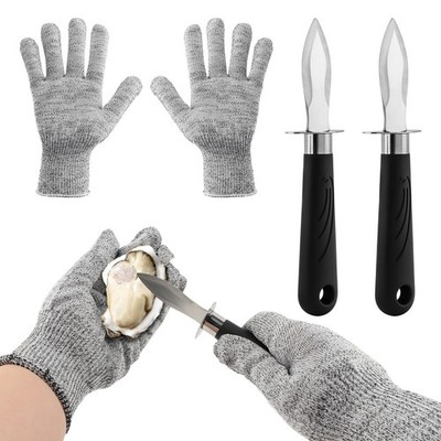 Oyster Shucker Set, 2-Piece Professional Oysters Shucking Knives and Cut Resi...