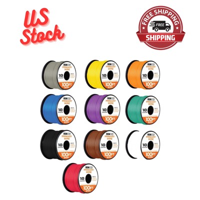 18 Gauge Primary Automotive Wire - 10 Roll Bulk Assortment Pack - 100 Ft Copper