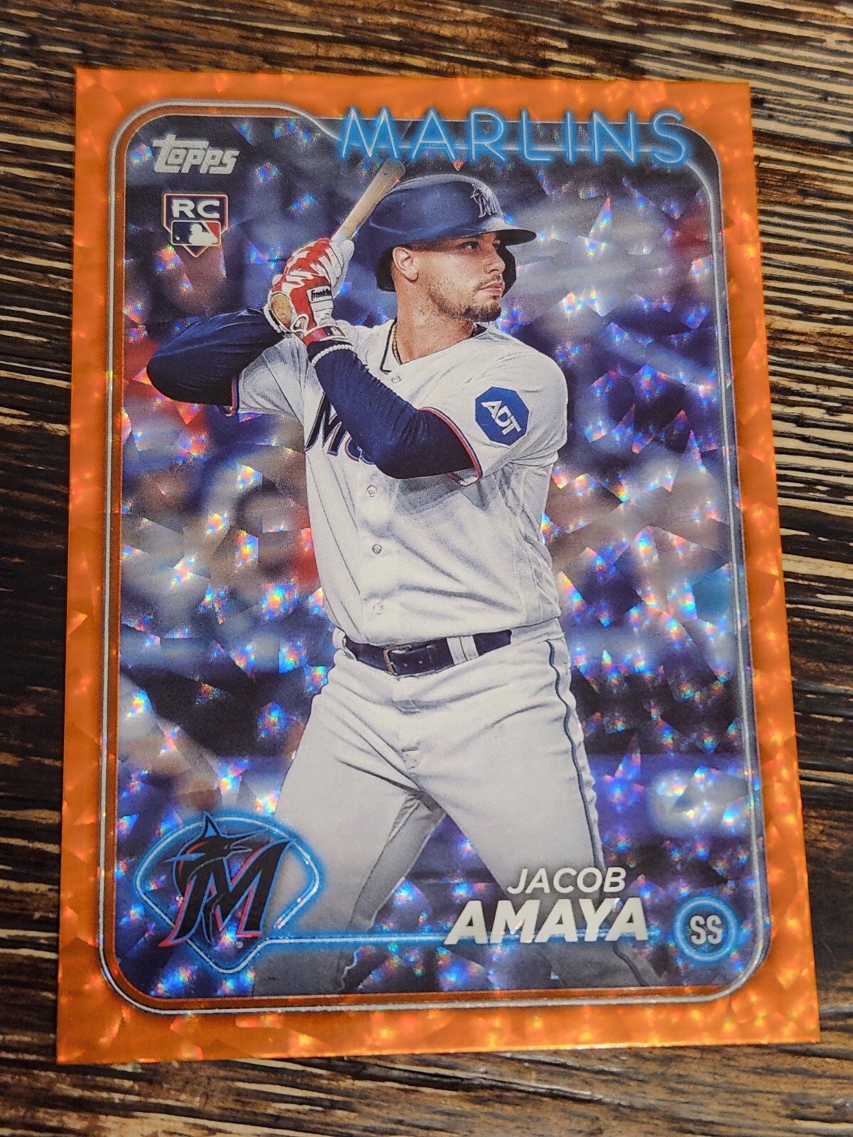 2024 Topps Series 1 Jacob Amaya #144 Orange Crackle Foil /299 Miami Marlins RC