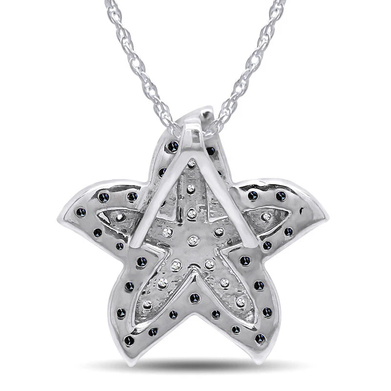 Collar colgante estrella de mar de oro blanco y negro de diamantes reales de 10 quilates de 0,36 quilates Foto 4 de 4