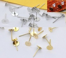 Earring Posts Gold or Silver Plate Bronze Dull Silver 3 - 10MM Glue