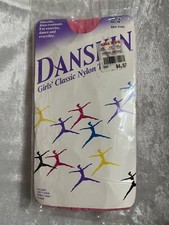 VTG 1987 DANSKIN Girl's L 12-14 Classic Nylon Tights Dancer Neo Pink NOS NIP NEW