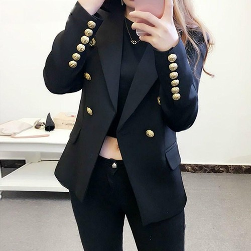 Giacca Donna Elegante Blazer Nera Stile Militare Lunga Bottoni Dorati  Aderente | eBay