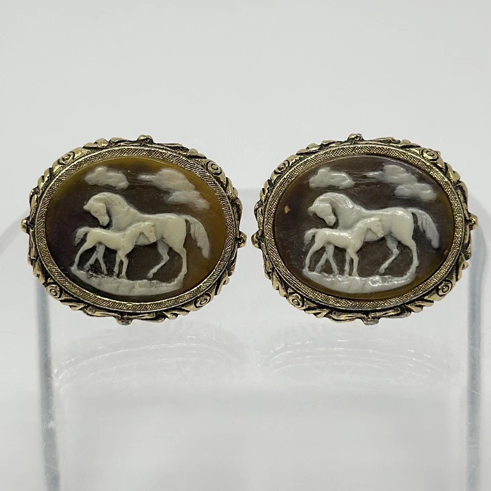 Gemelos de colección raros tono dorado Dante camafeo yegua caballo Incolay 1"" Foto 2 de 4