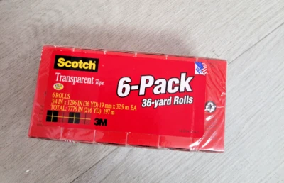 Brand new Scotch Transparent Tape 3/4" x 1296" 1" Core Clear 6/Pack 6006PK