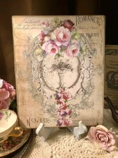 ROMANCE, Shabby Chic, Pink Roses, Handcrafted Plaque / Sign