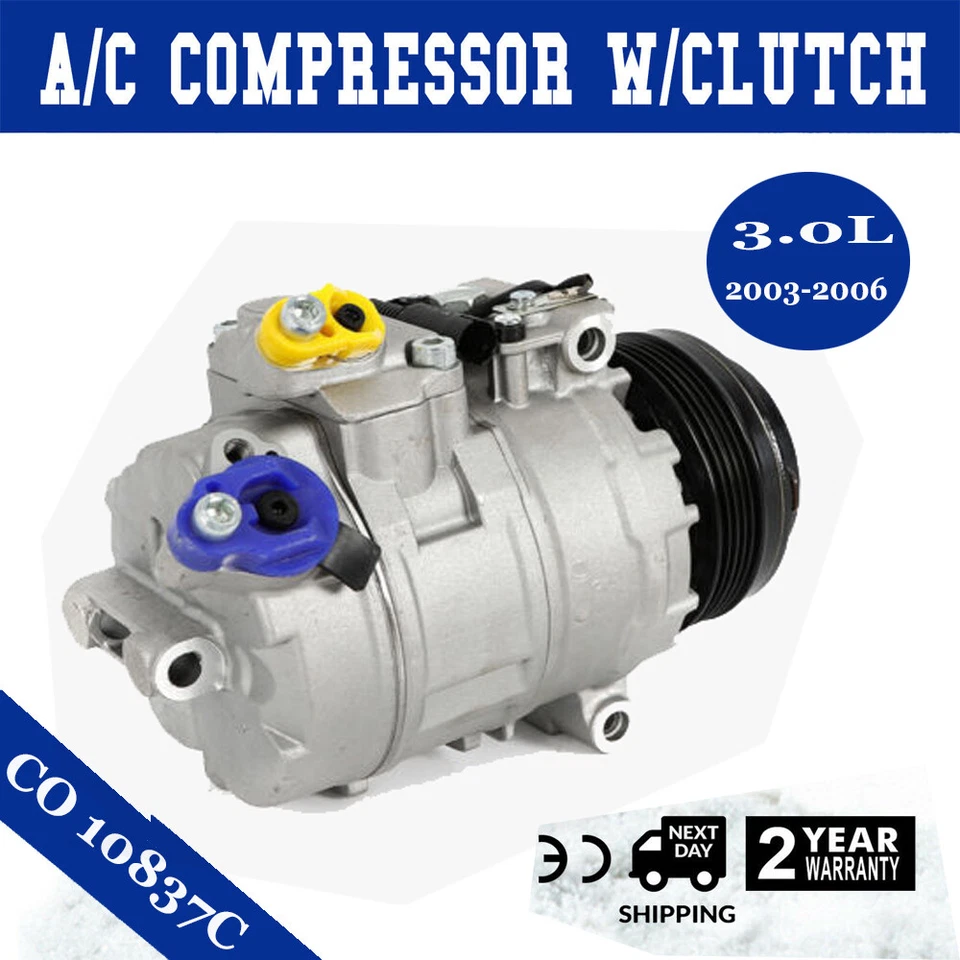 A/C AC Compressor with Clutch Kit Fits For 2003-2006 BMW X5 3.0L V6 CO 10837C - Image 4 of 4