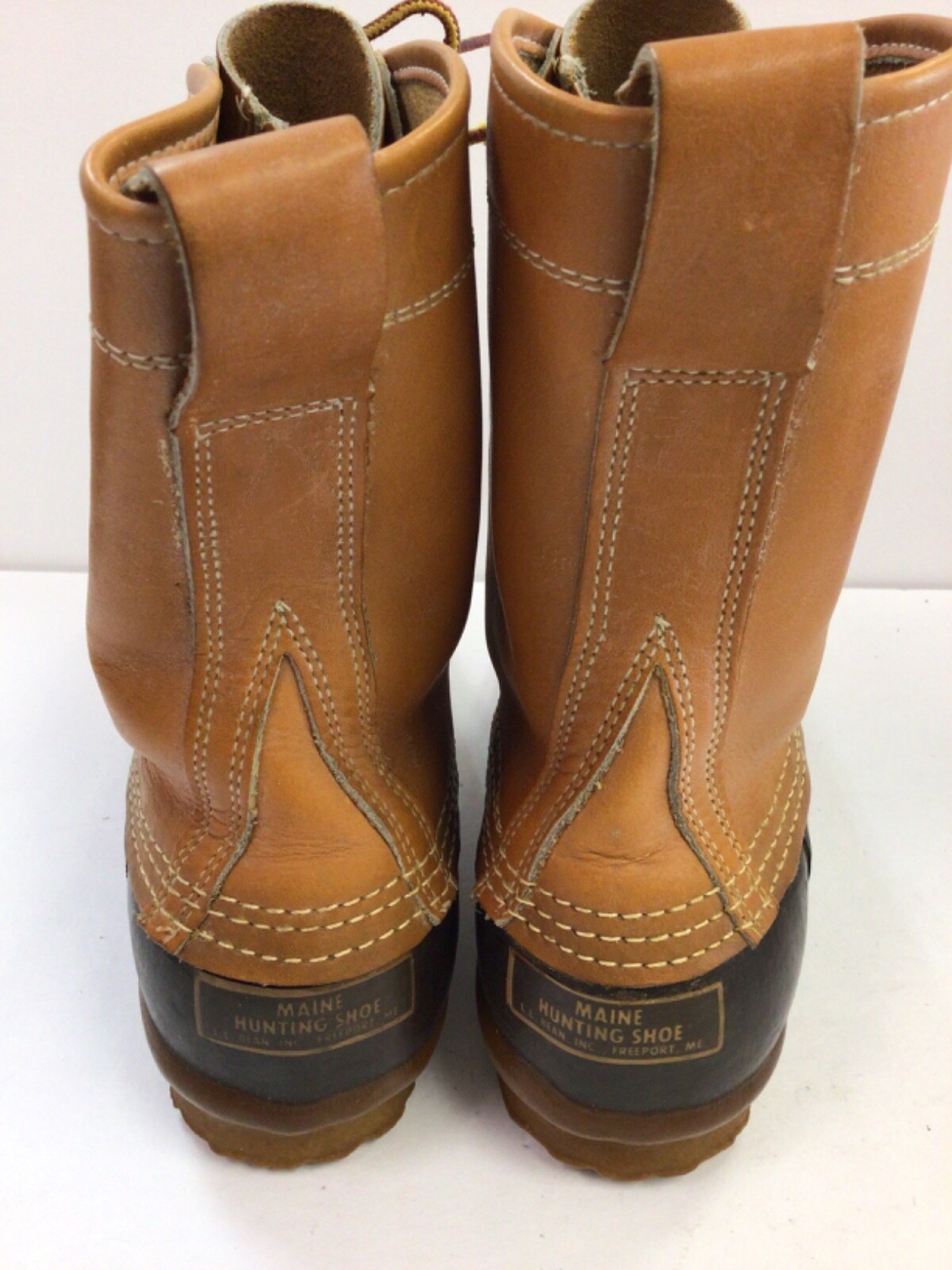 LL Bean Boots Vintage Unlined Brown Leather Maine Hunting Shoe Duck