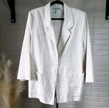 Vntg Joanna Linen Blend Oversized Blazer Cream Oatmeal size Small