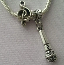 Microphone Singer Music Note Speech Band Dangle Bead for European Charm Bracelet