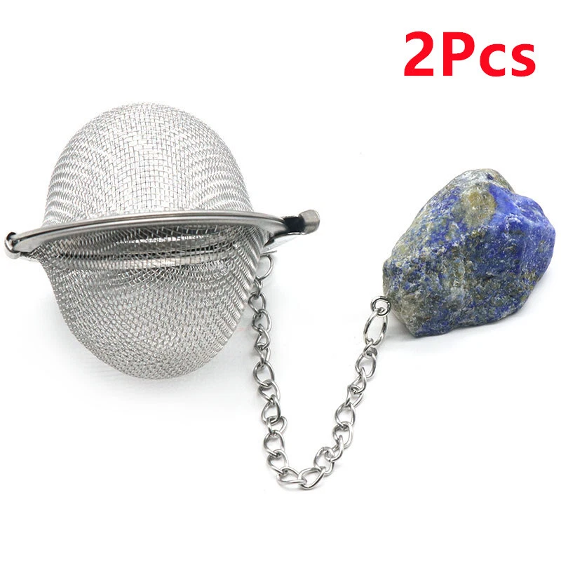 2Pcs Lapis Lazuli Raw Stone Stainless Steel Tea Filter Strainer Infuser HT2343