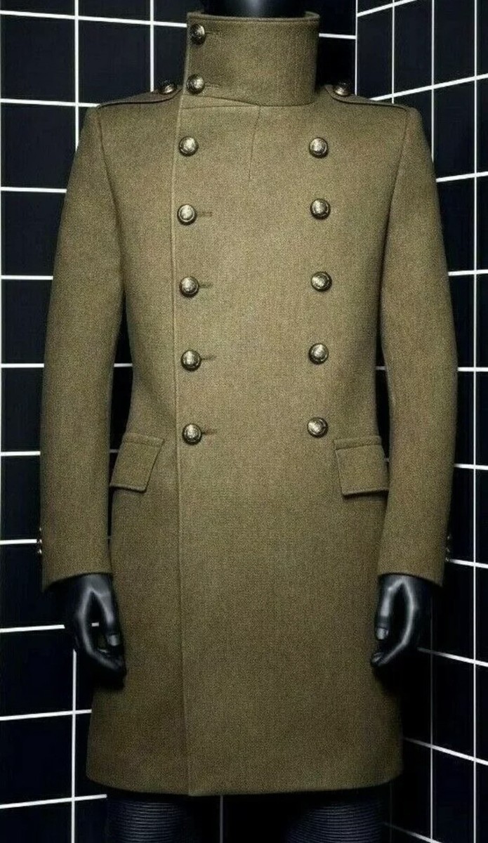 BALMAIN x H&M DOUBLE BREASTED WOOL MILITARY OLIVE COAT NWOT! 34R 