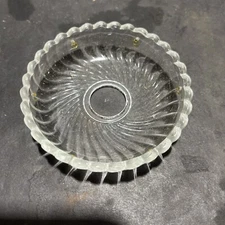 VINTAGE 4” PRESSED GLASS CRYSTAL SWIRL BOBECHE WITH 6 BRASS PINS-7/8” INCH HOLE