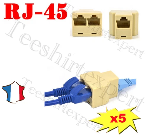 LOT DE 5 CONNECTEURS ADAPTATEUR RJ45 CAT 5 6 LAN ETHERNET SPLITTER DOUBLEUR